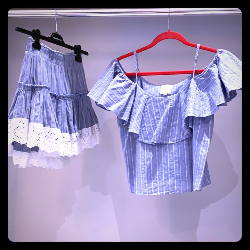 Misa LA Blue Chambray & Lace Skirt & Top Sz Small
